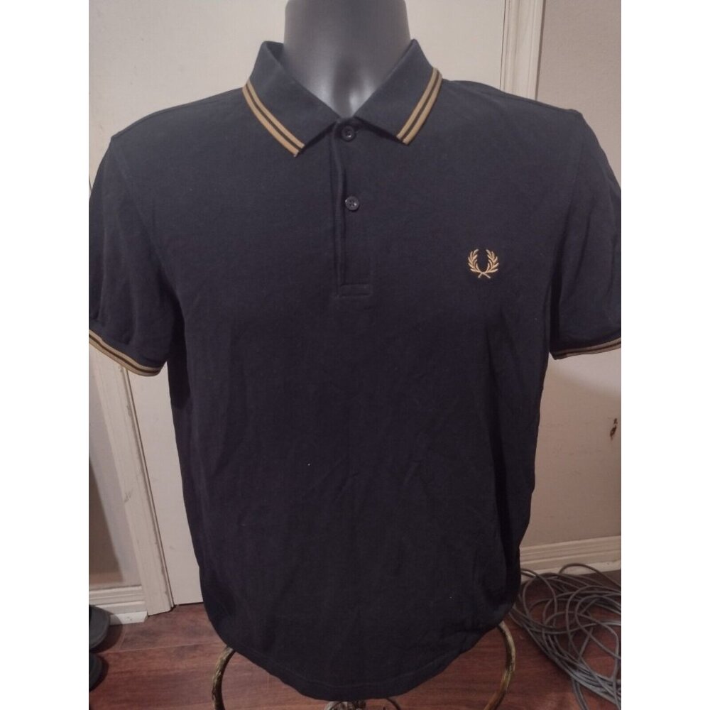 Fred Perry Mens Adult Medium M Knit Polo Shirt Short Sleeve Black 100% Cotton